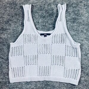 Vans Cropped Tank Top Womens XS Blue Knit Checkerboard Skater Festival Boho Y2K